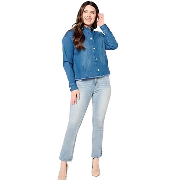 QVC Women with Control My Wonder Denim Embellished Fringe Jacket NWT SIZE L - Picture 3 of 9